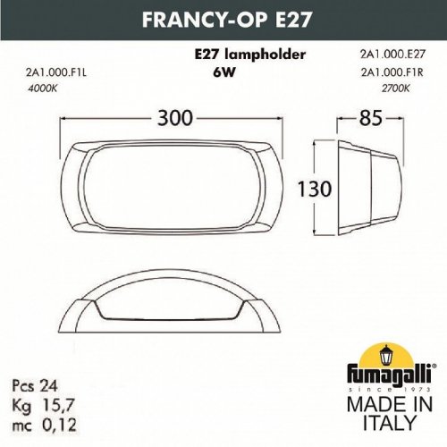 Уличный настенный светильник Fumagalli Francy-ОP 2A1.000.000.AYF1R