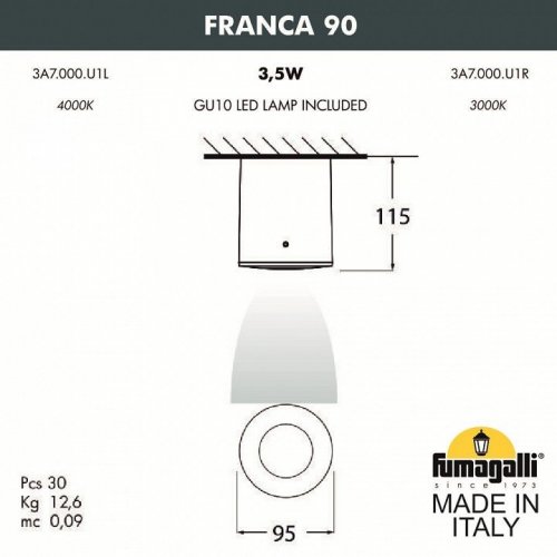 Потолочный светильник Fumagalli уличный Franca 90 3A7.000.000.LXU1L