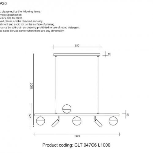 Подвесная люстра Crystal Lux CLT 047C6 L1000 BL-GO