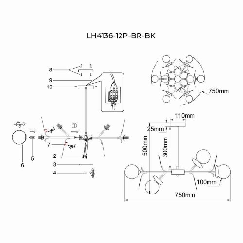 Подвесная люстра Lumien Hall Ilmari LH4136/12P-BR-BK