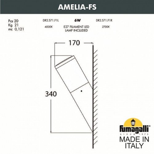 Настенный светильник уличный Fumagalli Amelia DR2.571.000.AYF1R