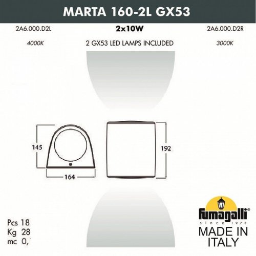 Уличный настенный светильник Fumagalli Marta 2A6.000.000.AXD2L