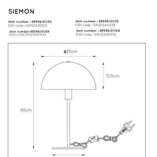 Настольная лампа Lucide Siemon 45596/01/35