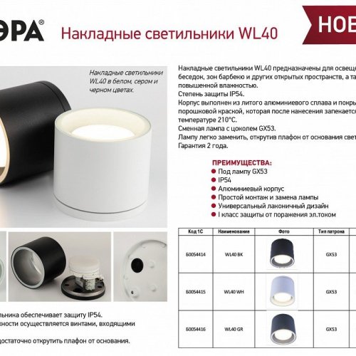 Накладной светильник Эра WL40 WH Б0054415