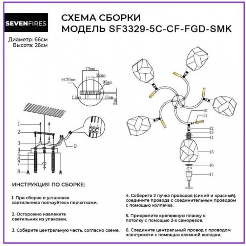 Потолочная люстра Seven Fires Koul SF3329/5C-CF-FGD-SMK