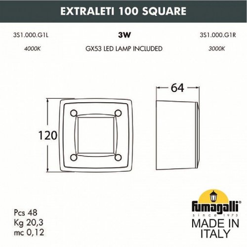 Уличный светодиодный светильник Fumagalli Extraleti 100 Square 3S1.000.000.WYG1L