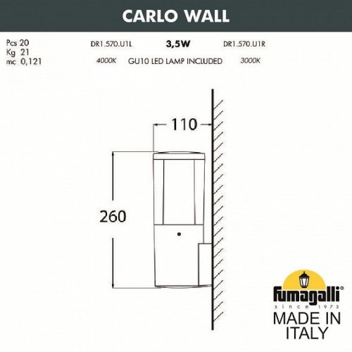 Настенный светильник уличный Fumagalli Carlo DR1.570.000.WXU1L