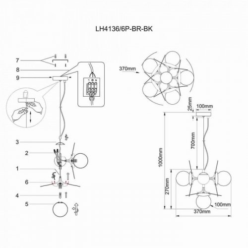 Подвесная люстра Lumien Hall Ilmari LH4136/6P-BR-BK