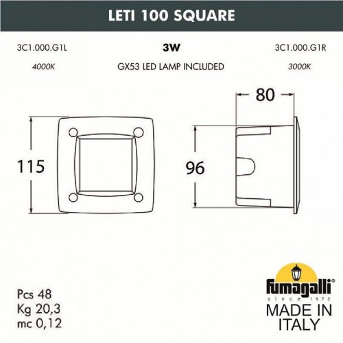 Уличный светодиодный светильник Fumagalli Leti 100 Square 3C1.000.000.WYG1L