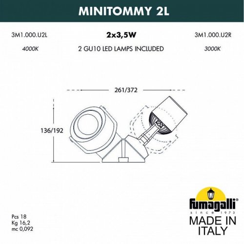 Уличный настенный светодиодный светильник Fumagalli Minitommy 2L 3M1.000.000.AXU2L