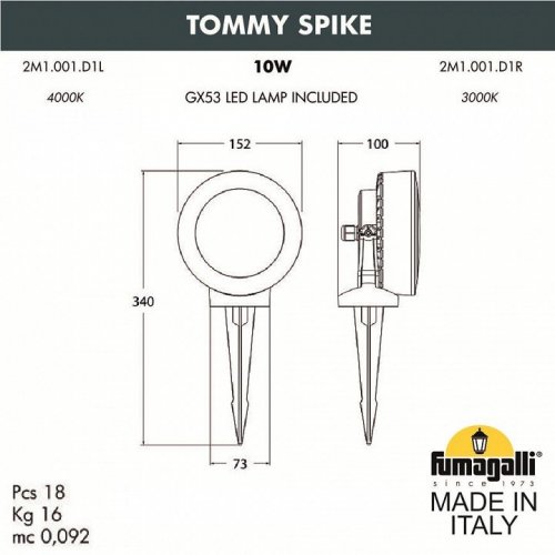 Грунтовый светодиодный светильник Fumagalli Tommy Spike 2M1.001.000.WXD1L