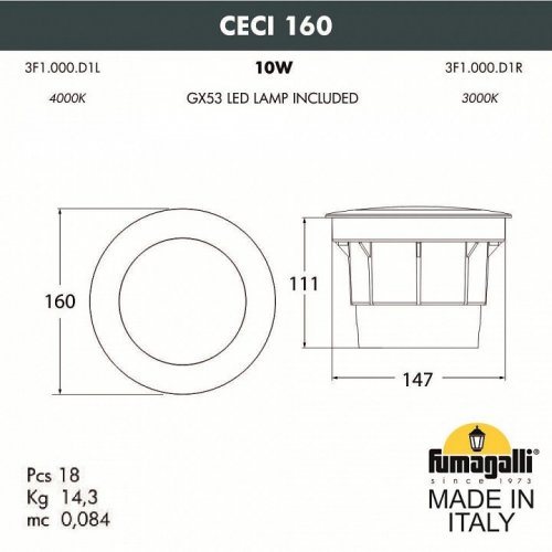 Встраиваемый светильник уличный Fumagalli CECI 3F1.000.000.LXD1L