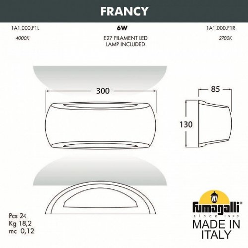 Уличный настенный светильник Fumagalli Francy 1A1.000.000.LYF1R