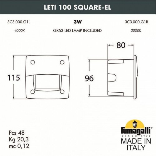 Уличный светодиодный светильник Fumagalli Leti 100 Square-EL 3C3.000.000.WYG1L